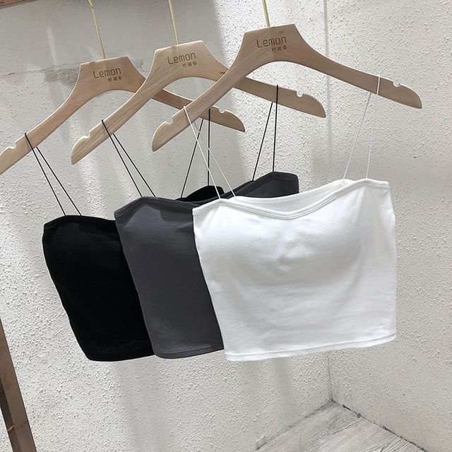 Muezz-Plain Padded Crop Camisole Top