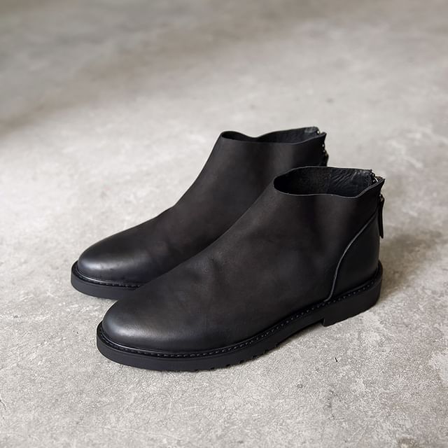VEAZ-Plain Genuine Leather Ankle Boots