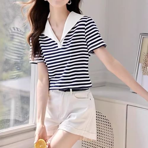 Tシャツ・カットソー IONSEOUL Belu Stripe Collar Short Sleeve T-shirt JE1306 XL_p0208940794.jpg