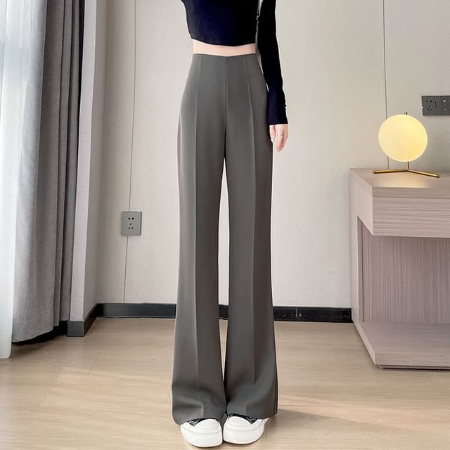 Jaqmine-High Waist Plain Bootcut Dress Pants