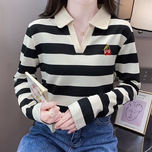 Women's long sleeve outlet striped polo shirts