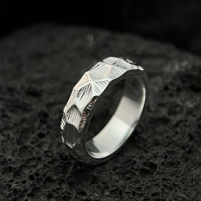 Black Degree-Textured Stainless Steel Ring