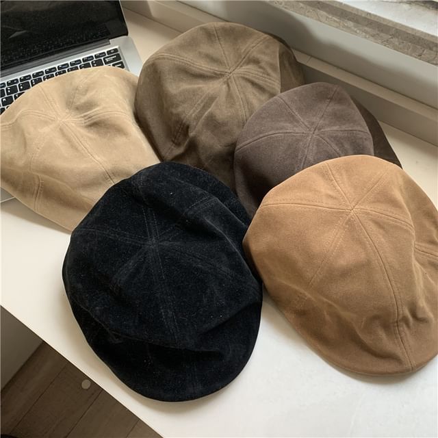HATHOT-Faux Leather Newsboy Cap
