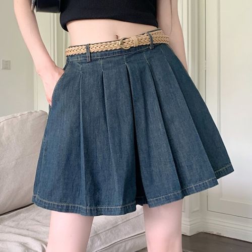 Pleated skirts knee length jean outlet shorts