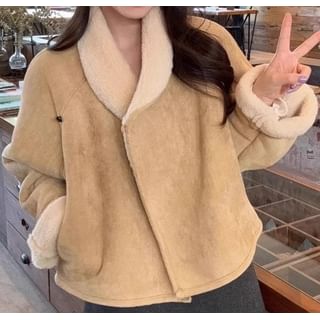 Trendycas-Plain Fleece Single-Button Jacket