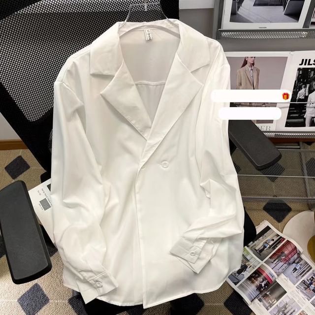 Sinlarity-Long-Sleeve V-Neck Plain Shirt