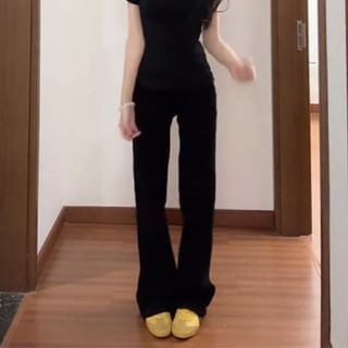Kimeya-High Waist Plain Flared Jeans