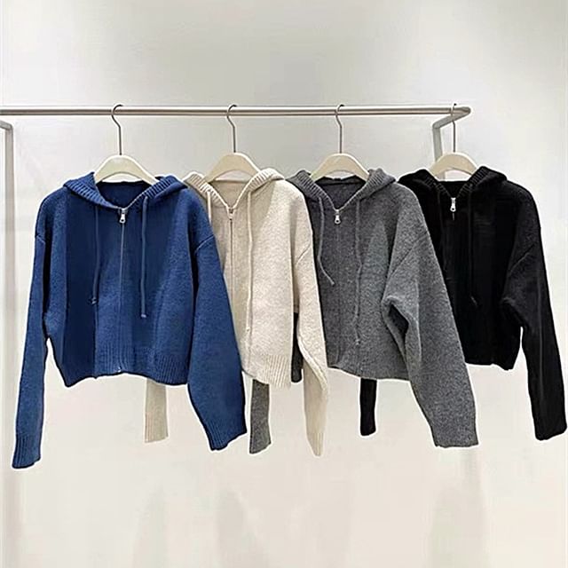 DIYI-Long Sleeve Zip Hooded Cardigan