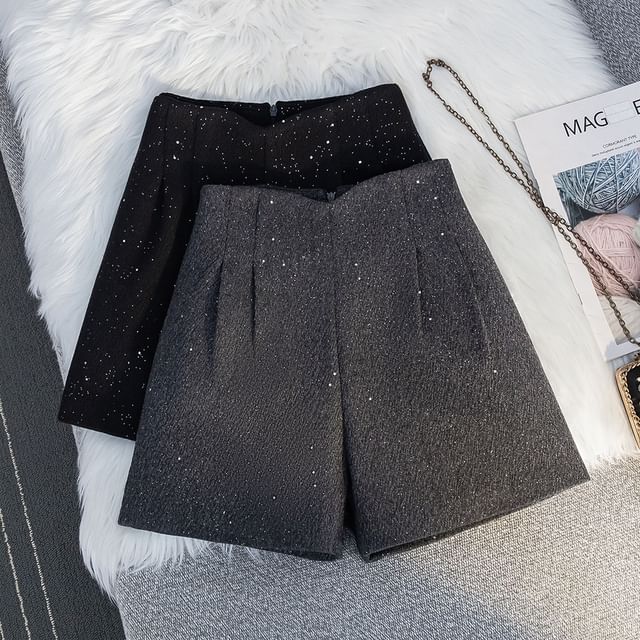 Dragan Pulse-High Waist Sequin Wide Leg Shorts
