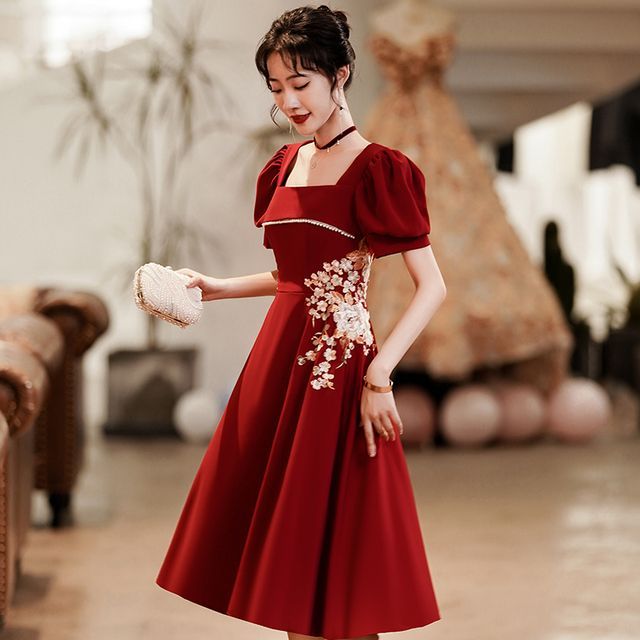 Showstopper Short-Sleeve Embroidered A-Line Cocktail Dress