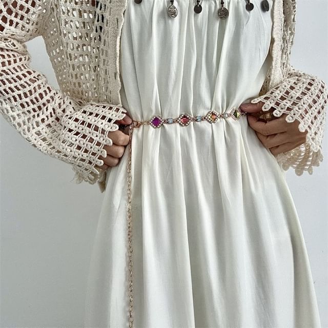 Lunashore-Rhinestone Alloy Waist Chain Belt
