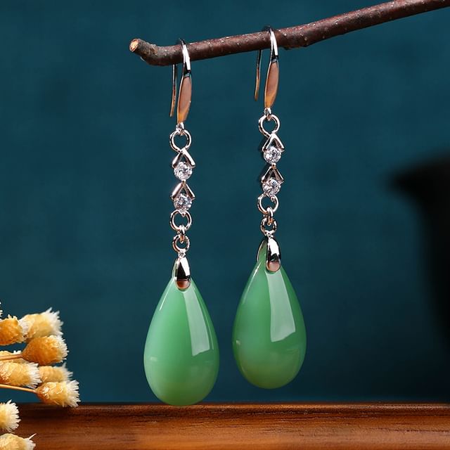 Vaje-Rhinestone Gemstone Drop Hook Earring