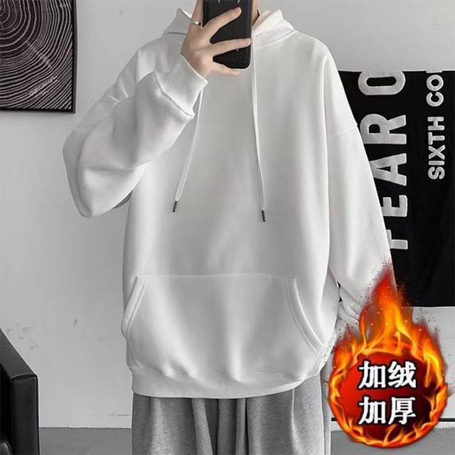 Wescosso-Plain Fleece-Lined Hoodie
