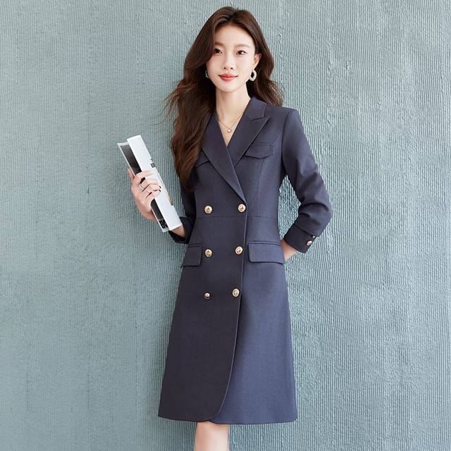 navy blue dress for baby girl Zapaka Women Ivory Satin Midi Engagement Dress with Long Sleeves Peaked Lapel A Line Bridal Dress, Ivory / US2