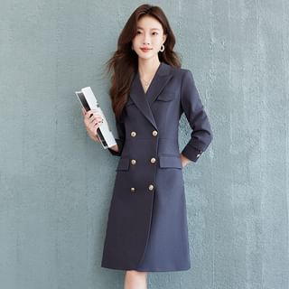 Princess Min Peak Lapel Plain Double-Breasted A-Line Blazer Dress Sale