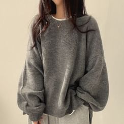 Crew Neck Plain Slit Oversized Sweater