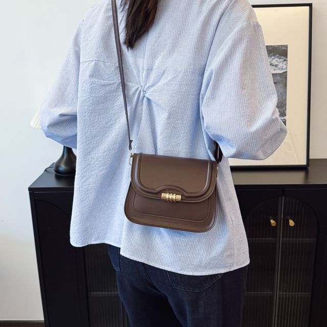 Mulgam-Plain Faux Leather Flap Crossbody Bag
