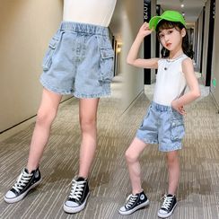 PAM - Kids Washed Denim Cargo Shorts PAM - Kids Washed Denim Cargo Shorts