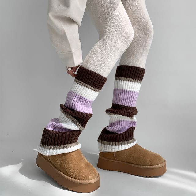 Desperim-Striped Ribbed Leg Warmers