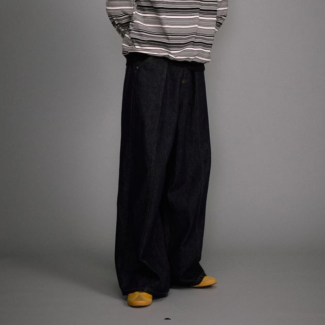 Omozando-Mid Rise Washed Wide Leg Jeans