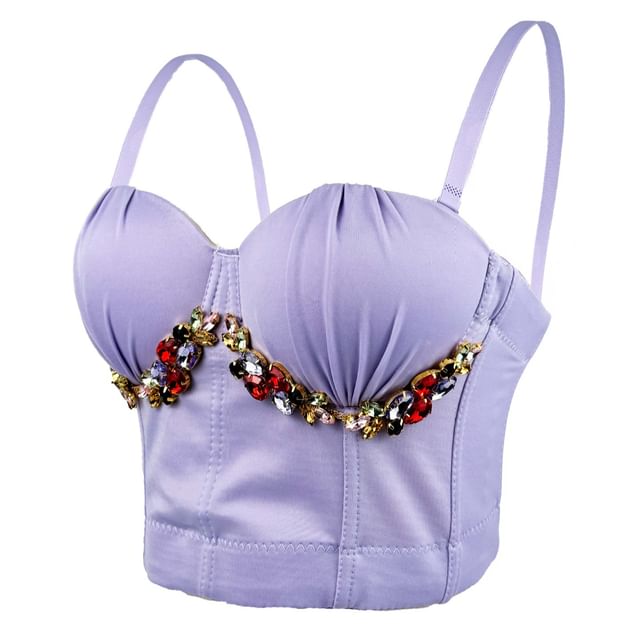 Doowex-Sweetheart Neck Rhinestone Crop Bustier Top
