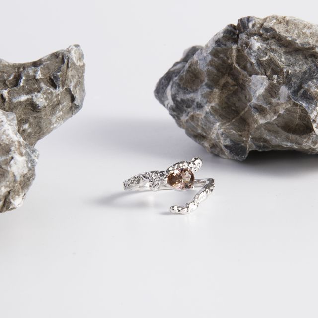 Black Degree-Rhinestone Melting Alloy Open Ring