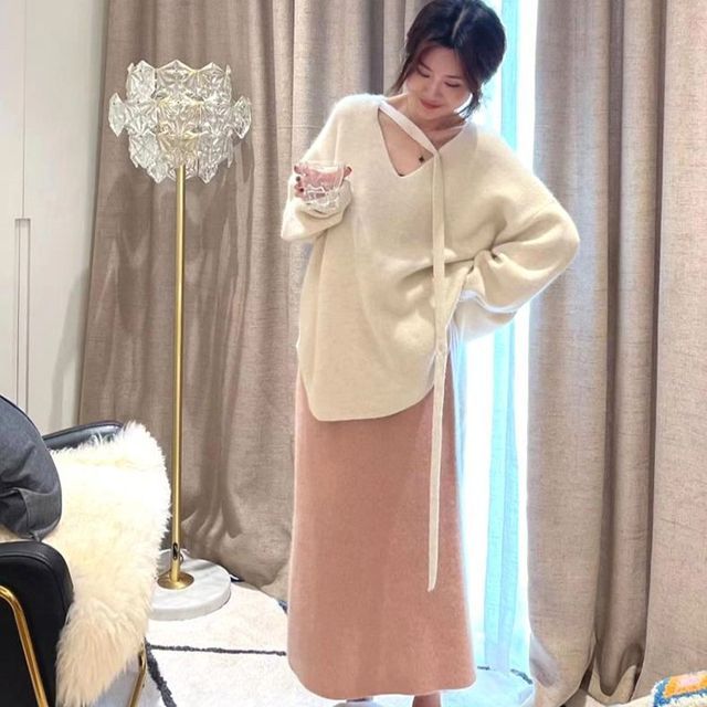 NEUF-Maternity V-Neck Plain Oversized Sweater