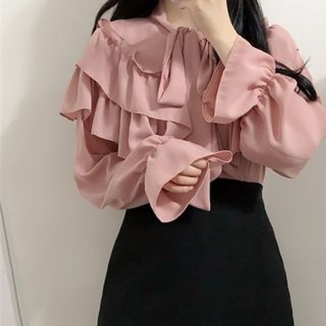 Leoom-Chiffonbluse mit Rüschen