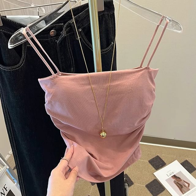 camikiss-Plain Ruched Cami Top