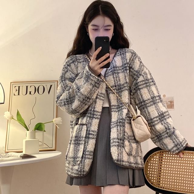 Iduna-Plaid Button-Up Jacket