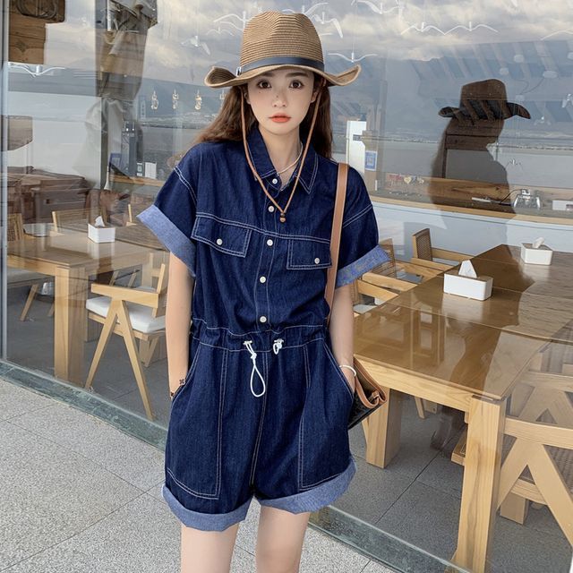 Short sleeve shop denim romper