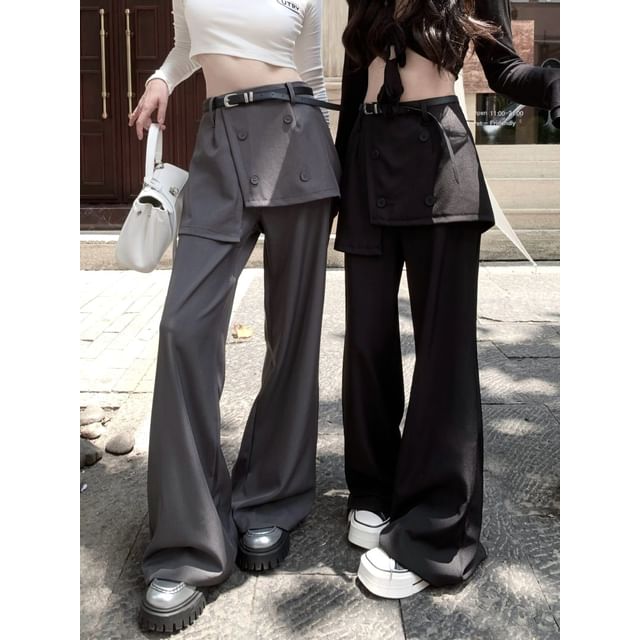 KUMI-High Waist Skirt Overlay Flared Pants