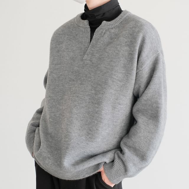 DAZO Studios-Drop Shoulder Notch Neck Plain Sweater
