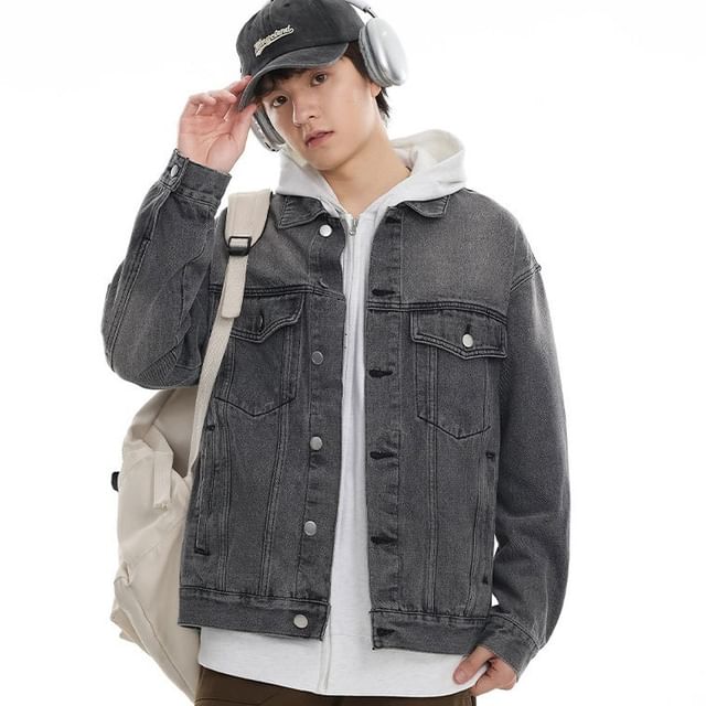 Lefitt-Collared Button-Up Denim Jacket