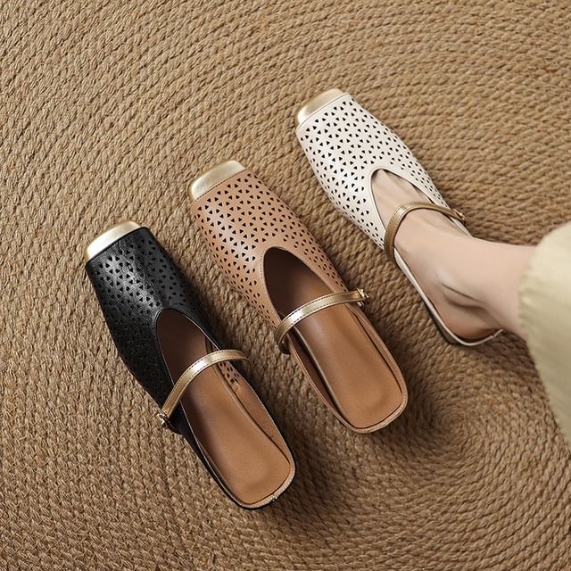 Cinnabelle-Square-Toe Perforated Mules