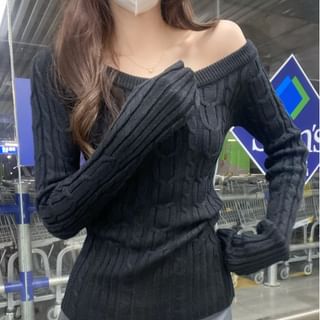 OGAWA-One-Shoulder Long-Sleeve Plain Knit Top