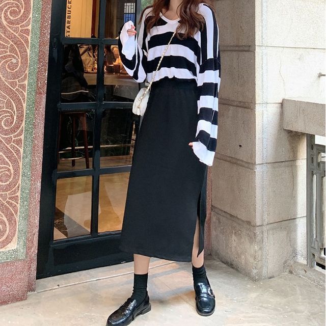 Everose-Side-Slit Midi A-Line Skirt