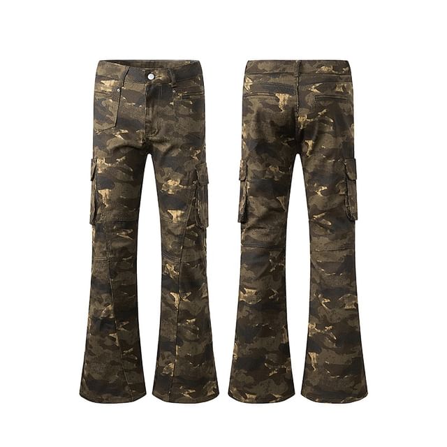 Antaeus-Mid Rise Camouflage Flared Cargo Jeans