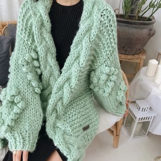 pom pom chunky knit cardigan