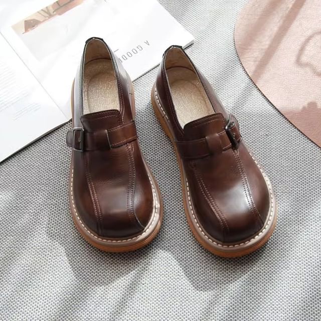 Freesia-Faux Leather Platform Buckled Loafers
