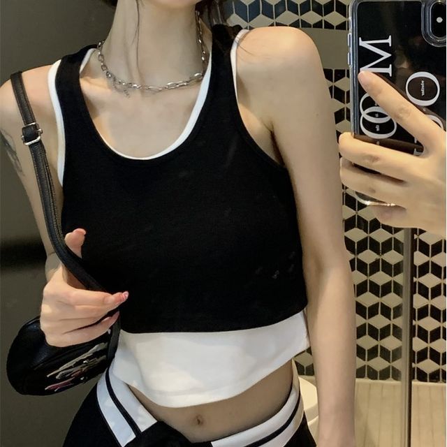 Moon City-Mock Two-Piece Crop Tank Top