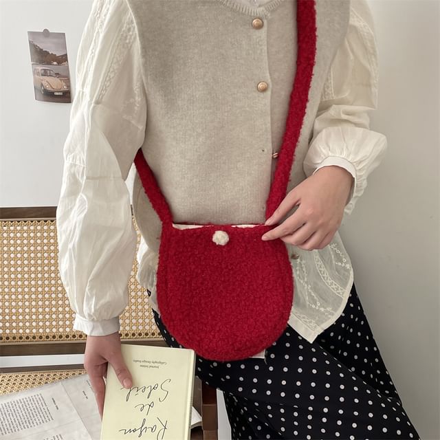TangTangBags-Buttoned Fleece Crossbody Bag