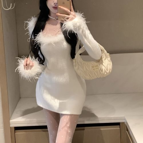 Fluffy bodycon clearance dress