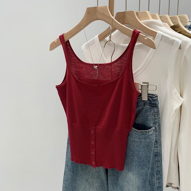 Dragan Pulse-Scoop Neck Plain Knit Crop Tank Top