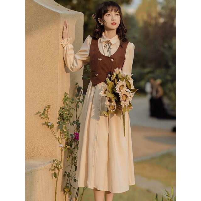 collared bridesmaid dresses Women's Robaire Gathered Collared Neck Dress XS/S/M/L/XL White/Pink MEAN BLVD M / Pink main image 0