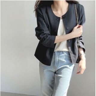 Lewwe-U-Neck Button-Up Plain Jacket