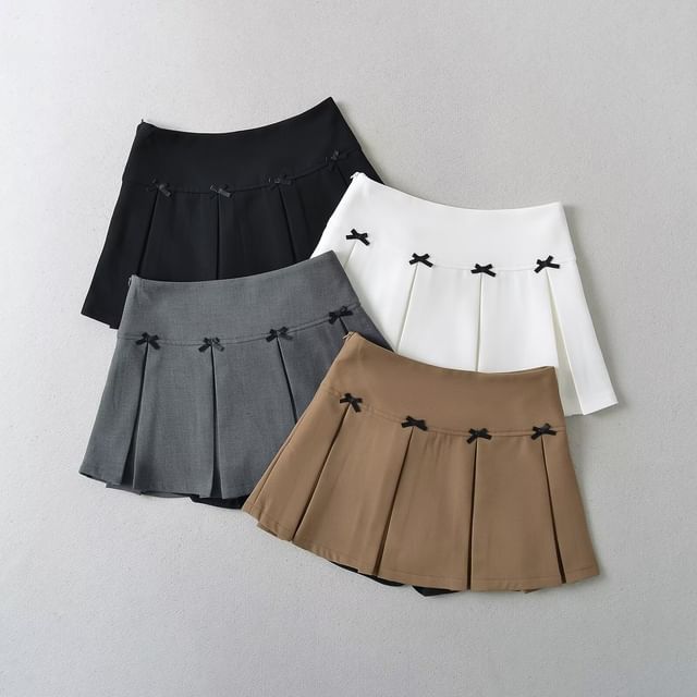 Osion - High Rise Ribbon Accent Mini Pleated Skirt | YesStyle