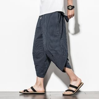 YIKES-Drawstring Waist Striped Cropped Baggy Pants