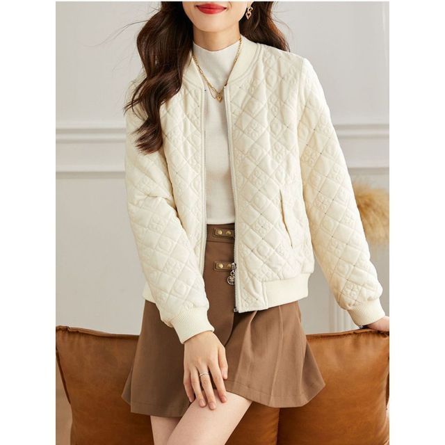 Jeonseon - Plain Quilted Zip Bomber Jacket | YesStyle