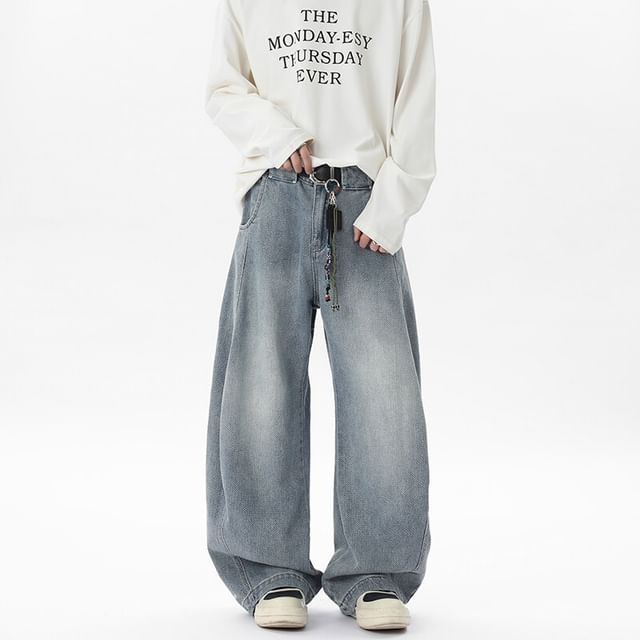 VEAZ-Mid Rise Washed Wide Leg Jeans